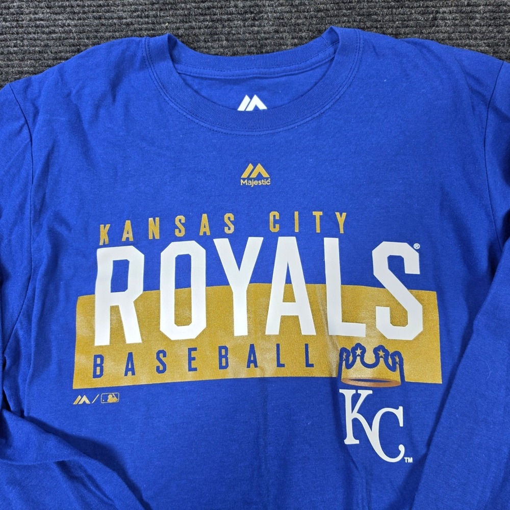 Majestic T-Shirt Mens Medium Blue New Kansas City Royals MLB Long Sleeve Graphic